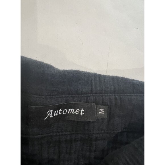 Automet Gauze Button Front Long Sleeve Shirt in Black - Picture 2 of 3